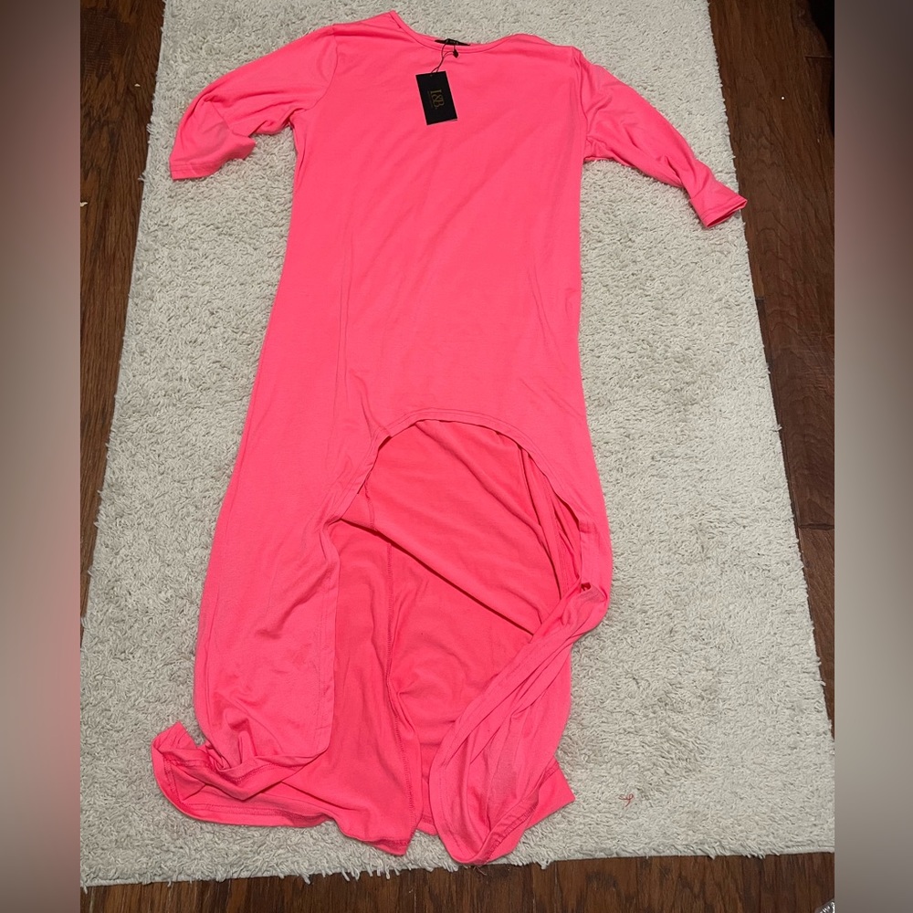 FINAL PRICE!!  Lucky & Blessed Neon Pink Hi Lo Dress